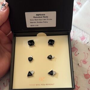 Bomb Party Black Onyx and Cubic Zirconia Earring Set